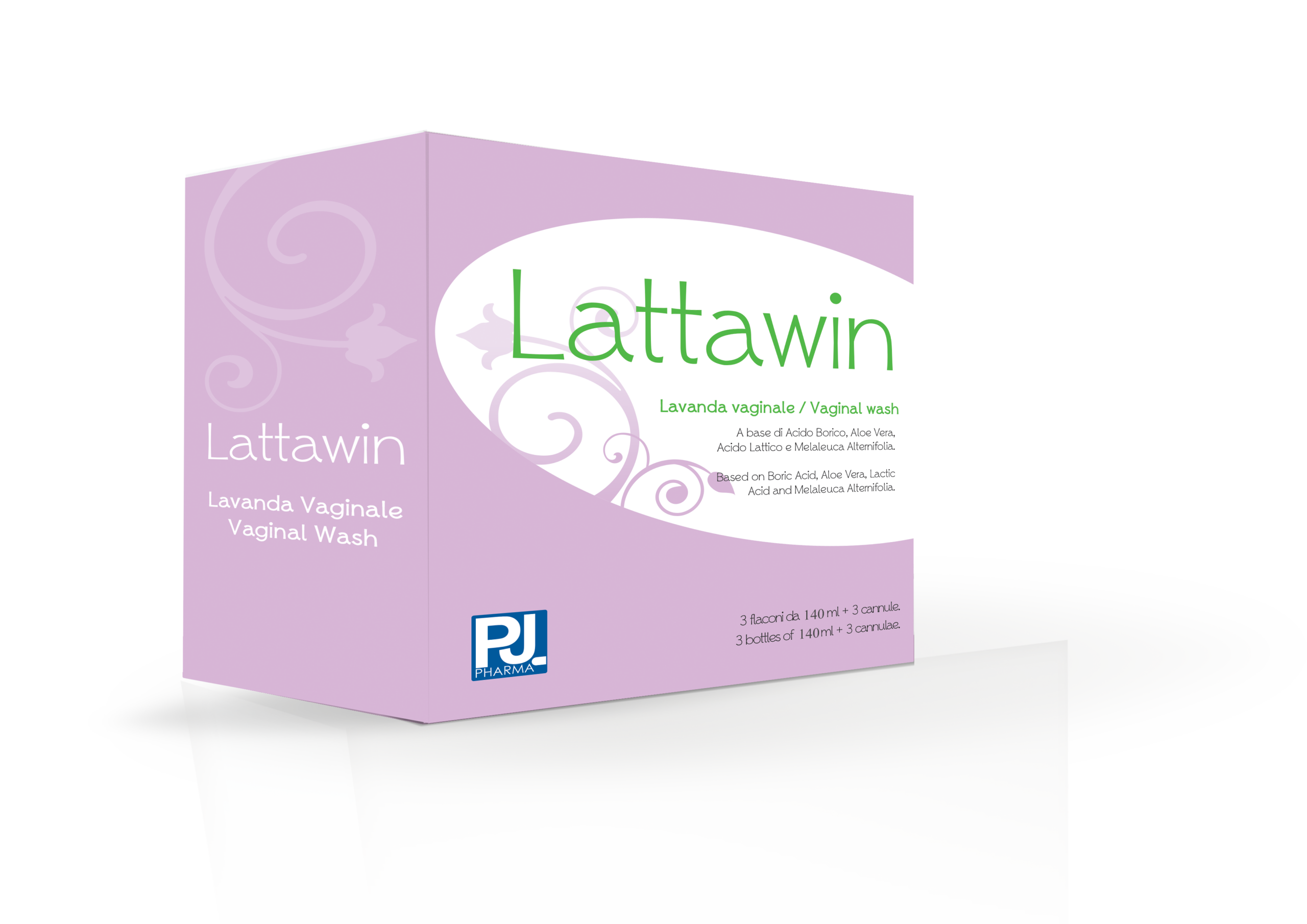 Confezione di lavanda vaginale per pH vaginale Lattawin con Acido Borico, Acido Lattico e Aloe Vera.